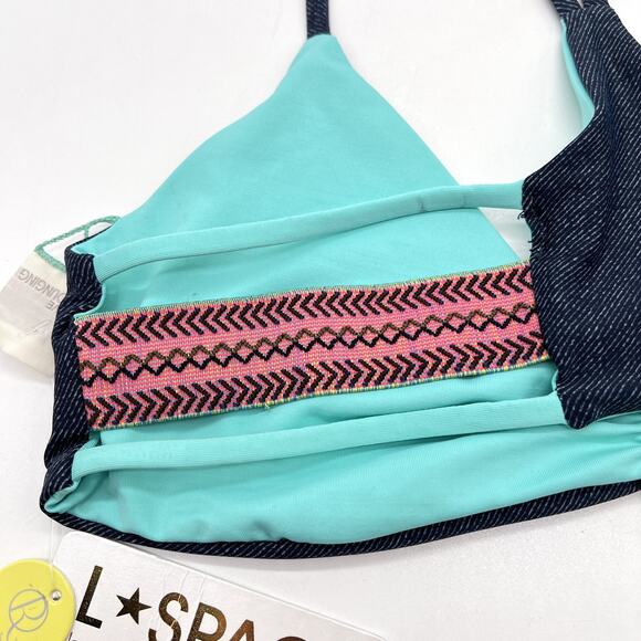 L SPACE Bikini Top Womens Small Blue Denim Reversible Southwestern Swim NWT - Picture 8 of 9